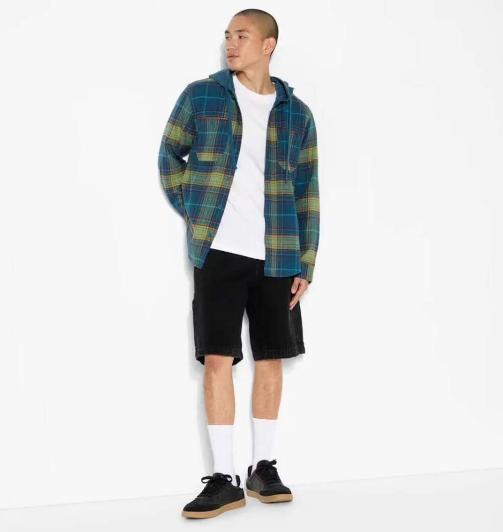 Men's Checked Print Long Sleeve Hooded Flannel Shirt - Original Use Dark XL